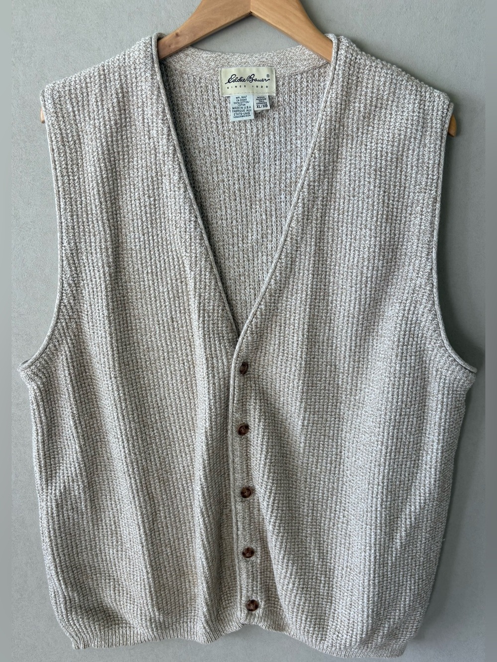 Eddie Bauer Men's Knit Button-Front Vest in Oatmeal Heather XL
